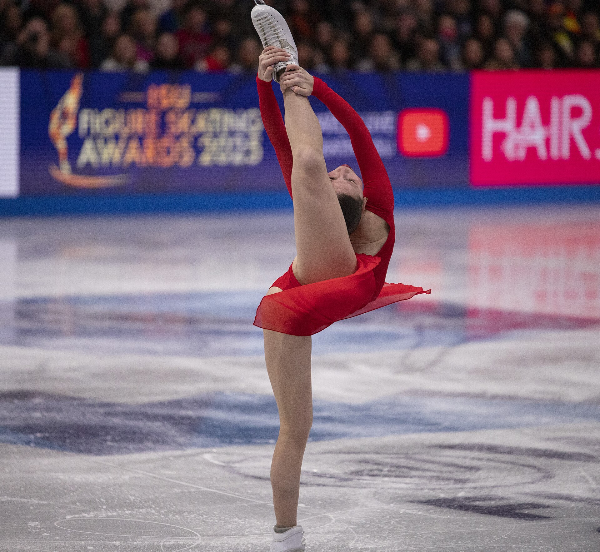 Nina Pinzarrone, Belgian figure skater, at the 2025 World Figure Skating Championships at TD Garden in Boston, Massachusetts.