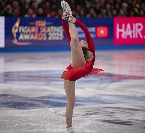 Nina Pinzarrone, Belgian figure skater, at the 2025 World Figure Skating Championships at TD Garden in Boston, Massachusetts.