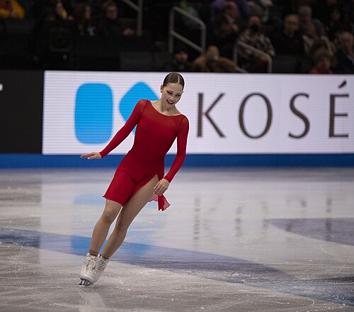 Nina Pinzarrone, Belgian figure skater, at the 2025 World Figure Skating Championships at TD Garden in Boston, Massachusetts.