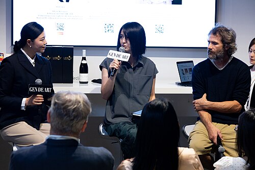 Olivia Matsumoto, Miwa Komatsu, and Emmanuel Dupont at the Art Basel international art fair in Basel, Switzerland in June 2025.