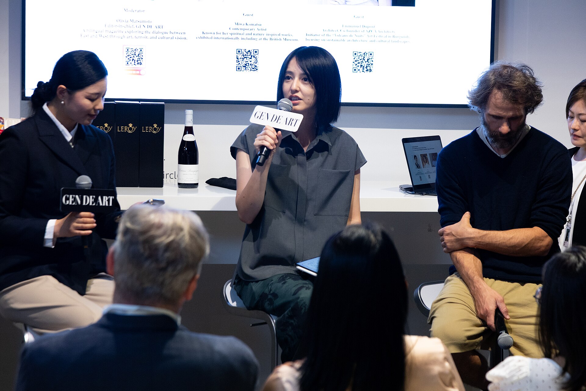Olivia Matsumoto, Miwa Komatsu, and Emmanuel Dupont at the Art Basel international art fair in Basel, Switzerland in June 2025.