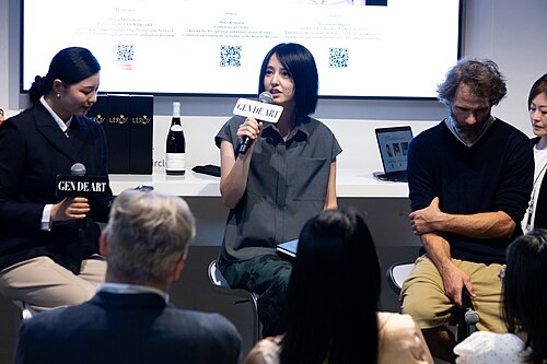 Olivia Matsumoto, Miwa Komatsu, and Emmanuel Dupont at the Art Basel international art fair in Basel, Switzerland in June 2025.