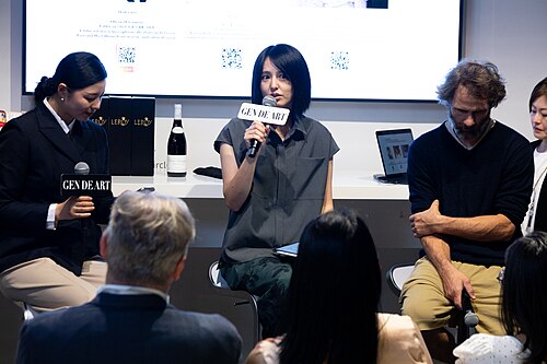 Olivia Matsumoto, Miwa Komatsu, and Emmanuel Dupont at the Art Basel international art fair in Basel, Switzerland in June 2025.