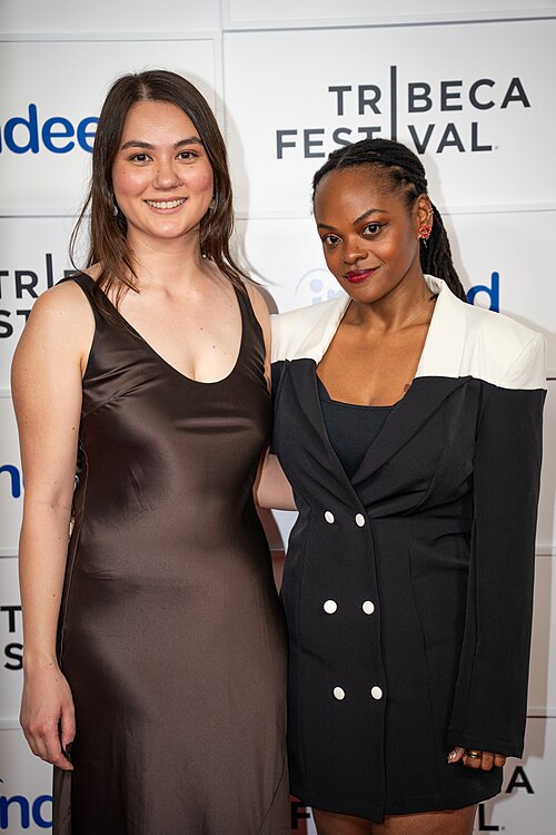 Olivia Owyeung and Tracey Murray at a 2025 Tribeca Film Festival red carpet in New York City for the film Red Egg and Ginger Face.