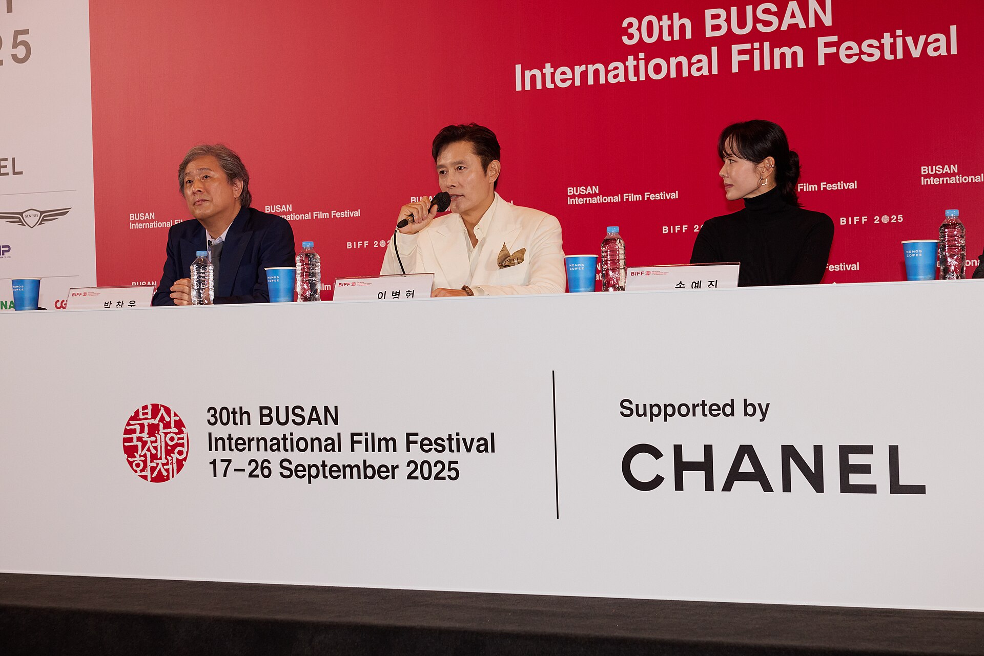 Park Chanwook, Lee Byung-hun, Son Yejin, director, actors, at the 30th Busan International Film Festival in Busan, South Korea in 2025