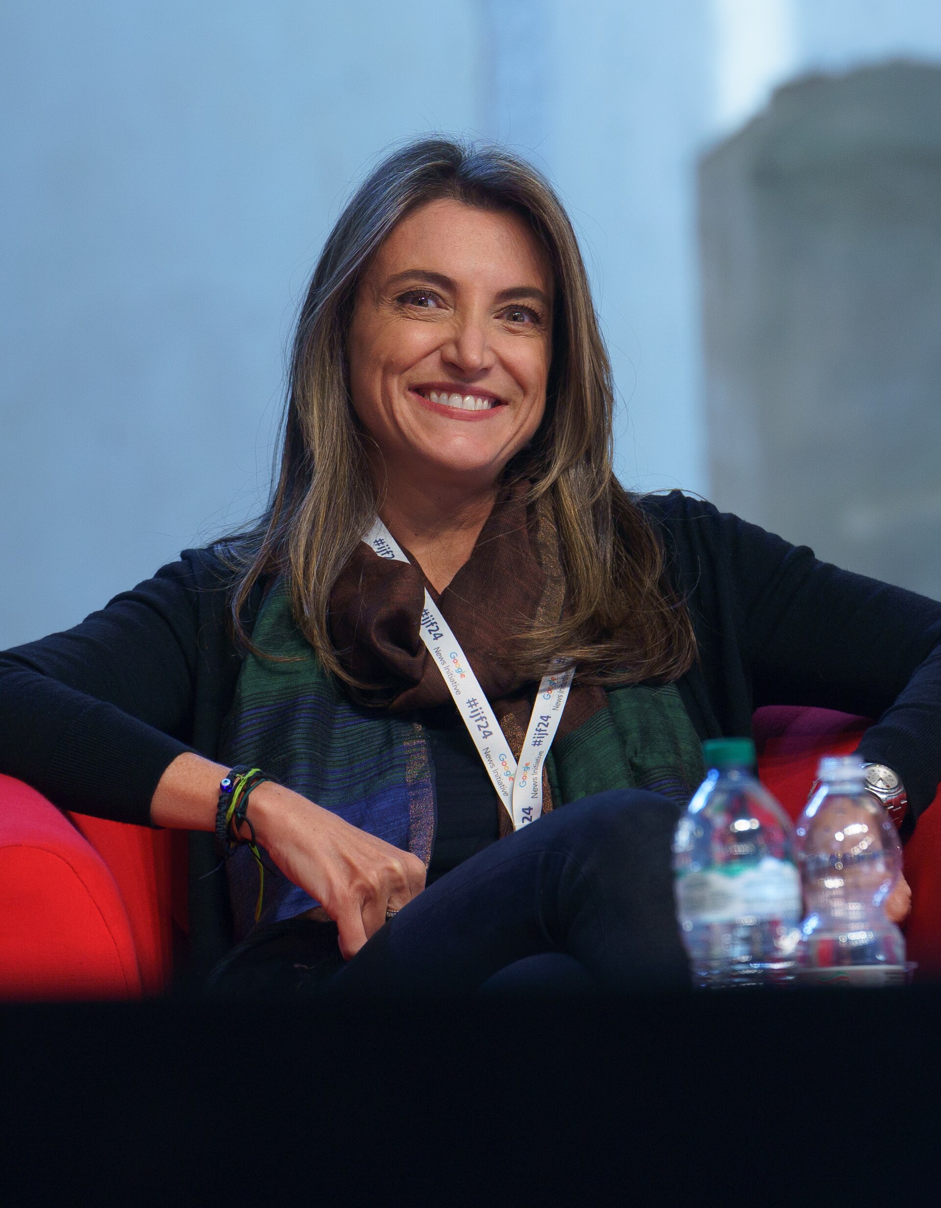 Patricia Campos Mello, reporter-at-large and columnist at Folha de São Paulo newspaper, speaking at the International Journalism Festival 2024 in Perugia, Italy on a panel called Disarming disinformation: how leading international editors are responding to information pollution in a pivotal year for democracy.