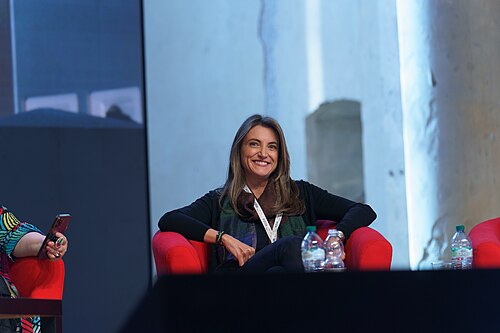 Patricia Campos Mello, reporter-at-large and columnist at Folha de São Paulo newspaper, speaking at the International Journalism Festival 2024 in Perugia, Italy on a panel called Disarming disinformation: how leading international editors are responding to information pollution in a pivotal year for democracy.