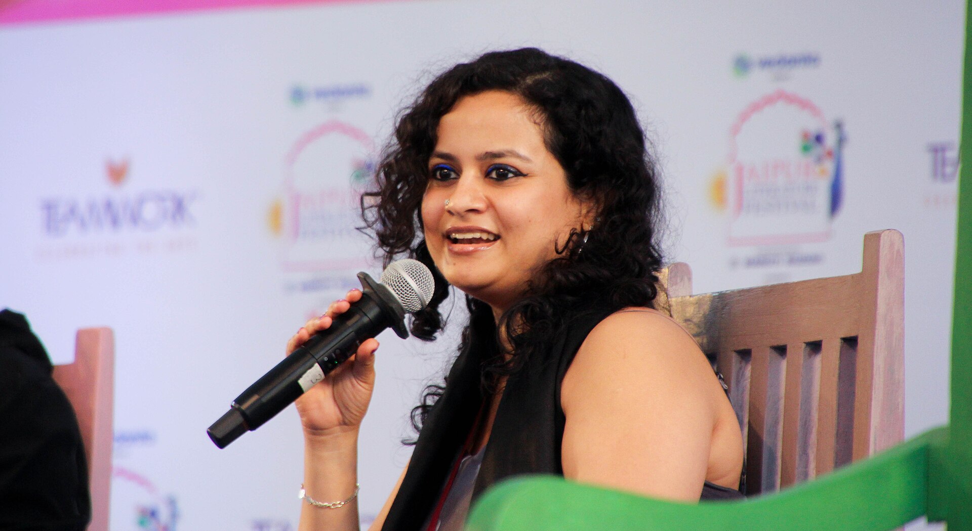 Pavithra Chari, singer and composer, at the 2025 Jaipur Literature Festival in Jaipur, India.