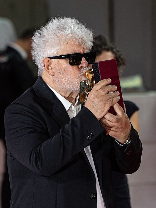 Pedro Almodóvar with his Golden Lion at the 81st Venice International Film Festival 2024