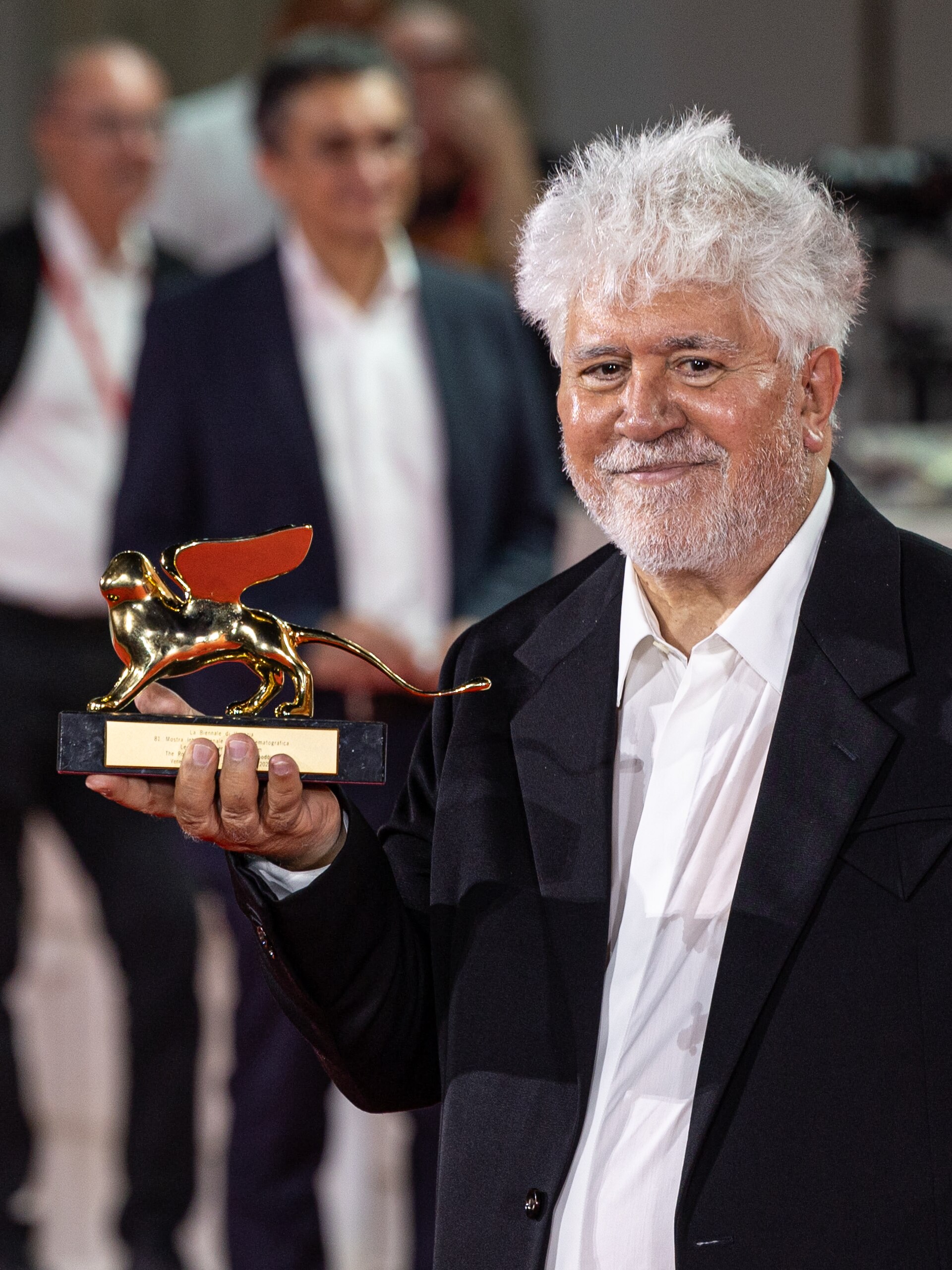 Pedro Almodóvar with his Golden Lion at the 81st Venice International Film Festival 2024