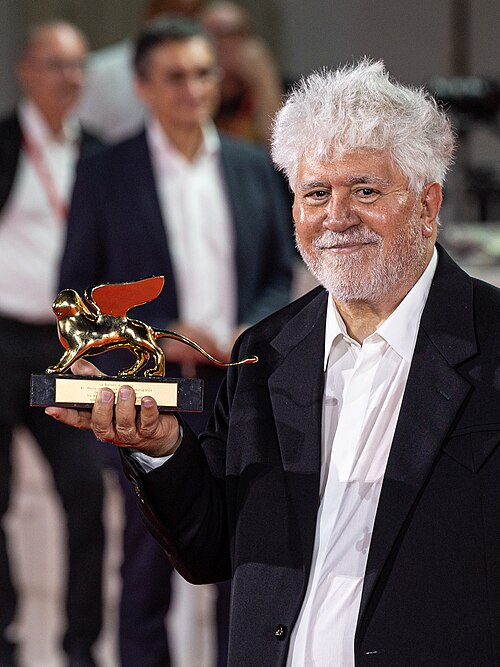 Pedro Almodóvar with his Golden Lion at the 81st Venice International Film Festival 2024