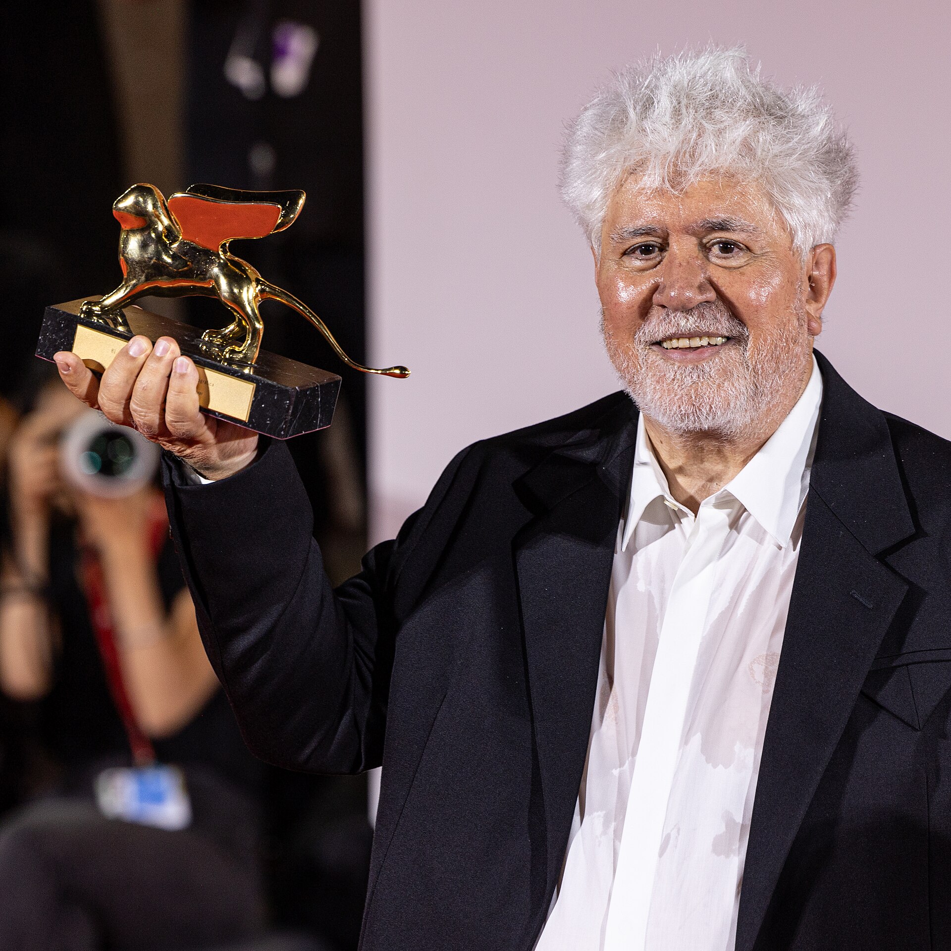 Pedro Almodóvar with his Golden Lion at the 81st Venice International Film Festival 2024