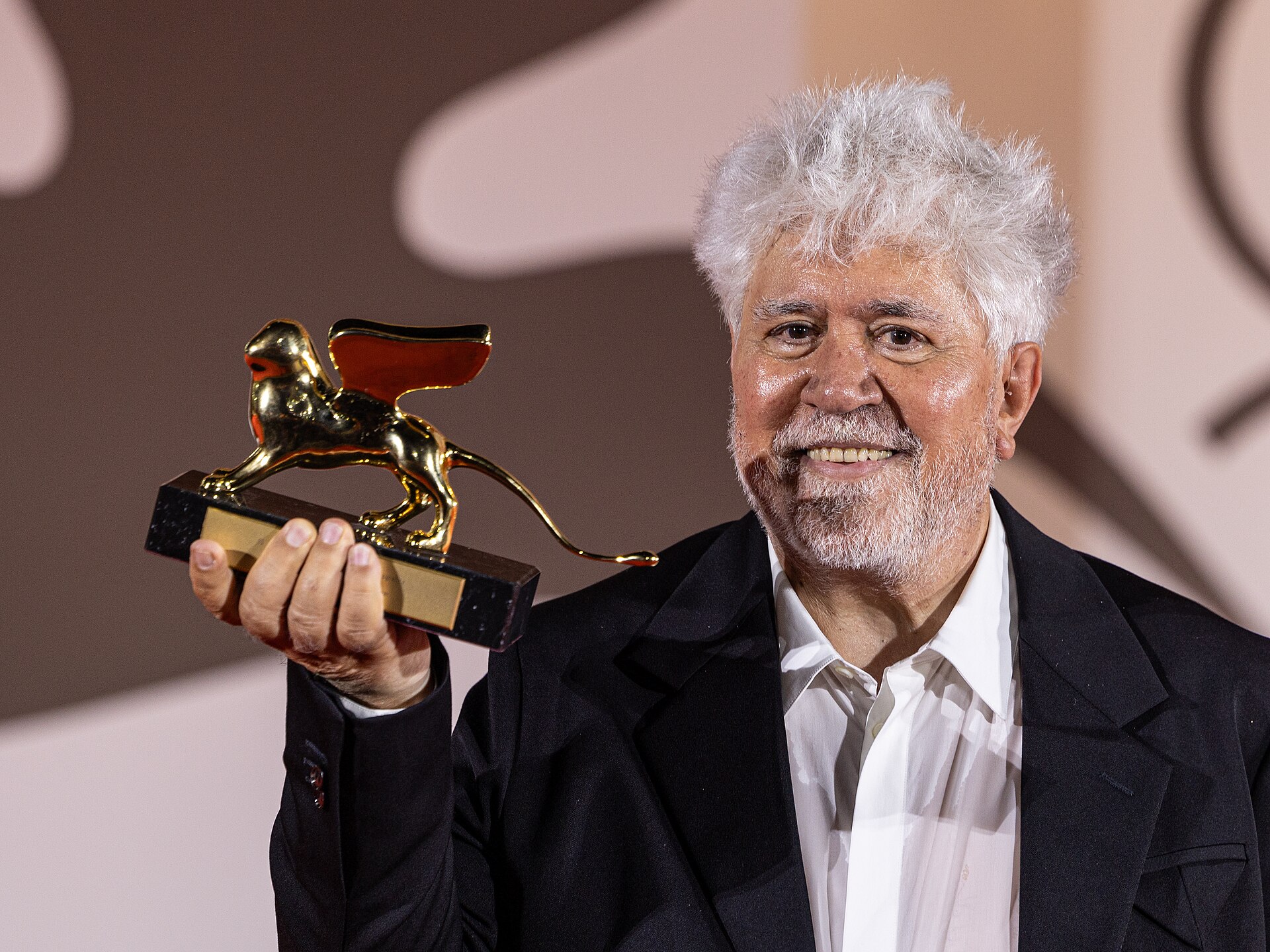 Pedro Almodóvar with his Golden Lion at the 81st Venice International Film Festival 2024