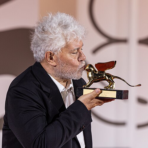 Pedro Almodóvar with his Golden Lion at the 81st Venice International Film Festival 2024