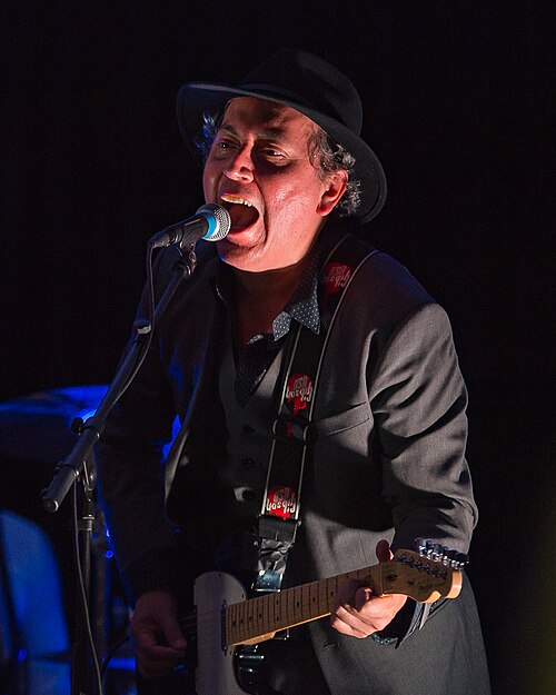 Pedro Carmona-Alvarez on stage with Frode Grytten Beat Band at Canal Street festival, 2017