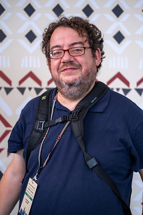 Pedro J Pacheco portrait at Wikimania 2025 WikiPortraits Studio