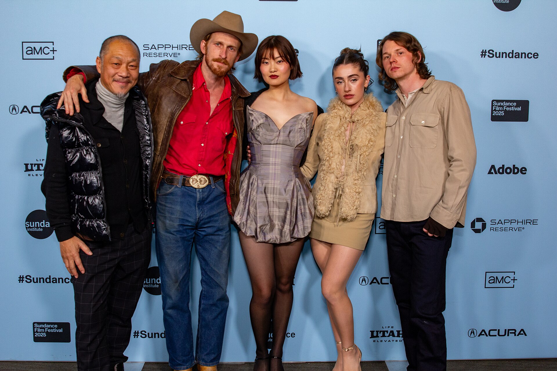 Perry Yung, Austin Amelio, Katarina Zhu, Rachel Sennott, and Jack Kilmer at the 2025 Sundance Film Festival for the movie Bunnylovr.