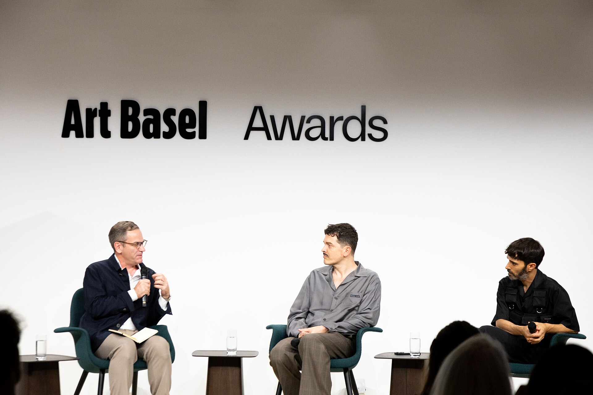 Philip Tinari, Simone Farresin, Andrea Trimarchi at the Art Basel international art fair in Basel, Switzerland in June 2025.