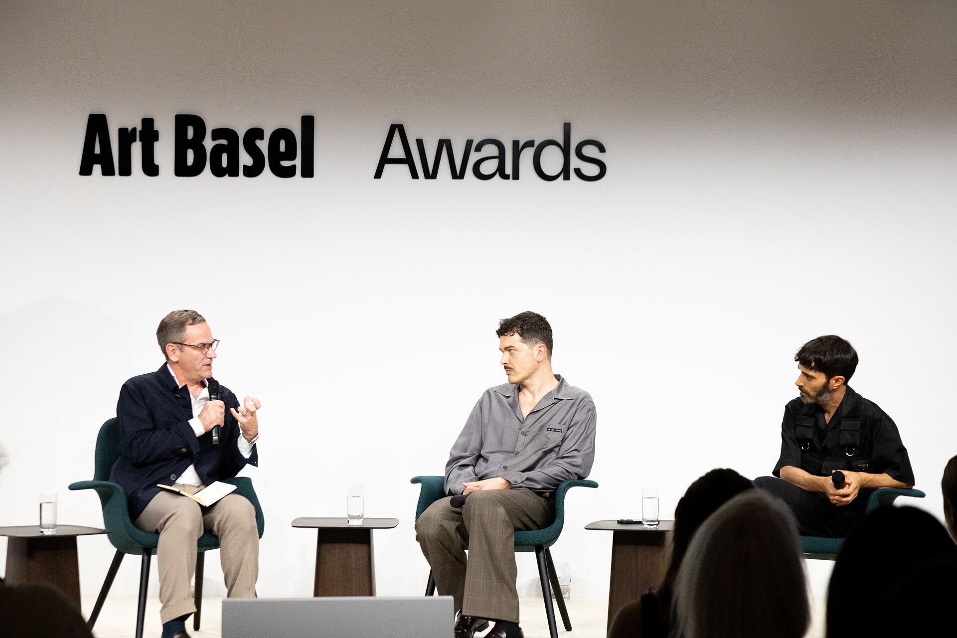 Philip Tinari, Simone Farresin, Andrea Trimarchi at the Art Basel international art fair in Basel, Switzerland in June 2025.