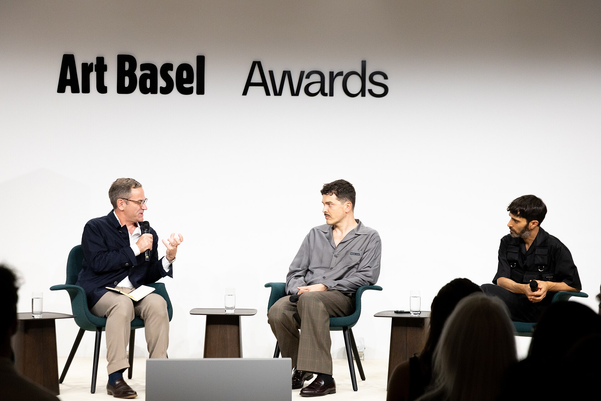 Philip Tinari, Simone Farresin, Andrea Trimarchi at the Art Basel international art fair in Basel, Switzerland in June 2025.