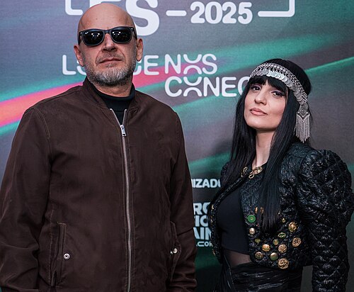 Shkodra Elektronike at the Photocall of the Preparty 2025 in Madrid