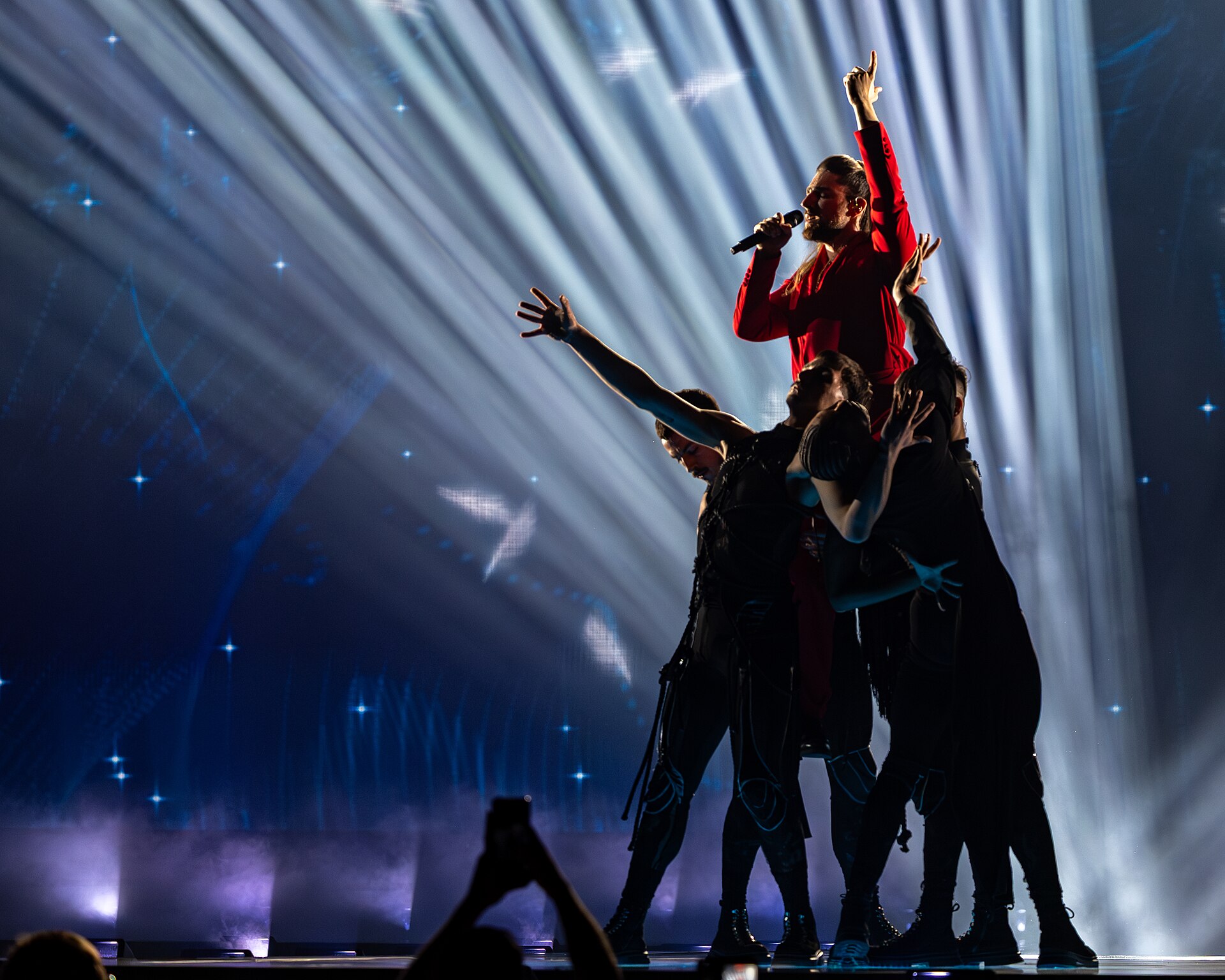 Princ, representing Serbia, performing at Eurovision 2025 in Basel, Switzerland.