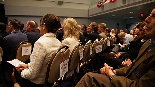 Sylvie Bédard, Tanya Bennett and audience at Reagan Foundation event "A Conversation with Ambassador Matthew Whitaker"