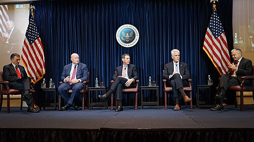 David Trulio, Matthew Whitaker, Joseph Popolo, Nicholas Merrick, Tom Rose at Reagan Foundation event "A Conversation with Ambassador Matthew Whitaker"