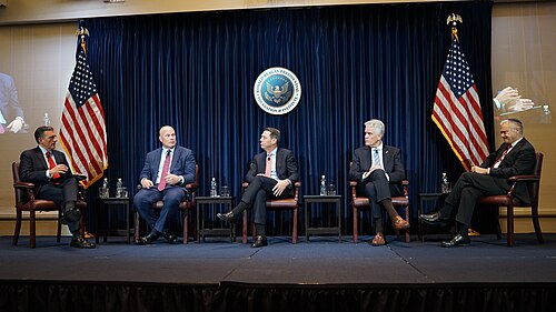 David Trulio, Matthew Whitaker, Joseph Popolo, Nicholas Merrick, Tom Rose at Reagan Foundation event "A Conversation with Ambassador Matthew Whitaker"