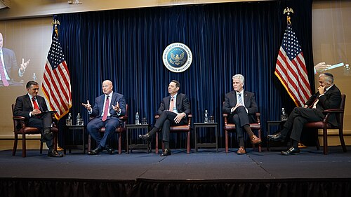 David Trulio, Matthew Whitaker, Joseph Popolo, Nicholas Merrick, Tom Rose at Reagan Foundation event "A Conversation with Ambassador Matthew Whitaker"