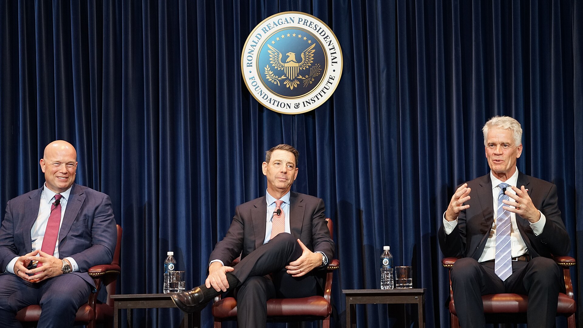 Matthew Whitaker, Joseph Popolo, Nicholas Merrick at Reagan Foundation event "A Conversation with Ambassador Matthew Whitaker"