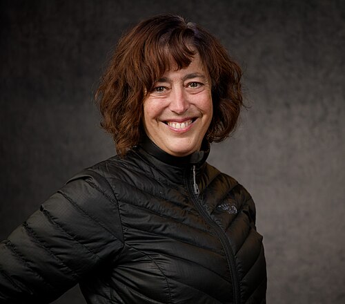 Rebecca Dickherber, education specialist from San Francisco, at the WikiPortraits studio at the 2025 Sundance Film Festival.