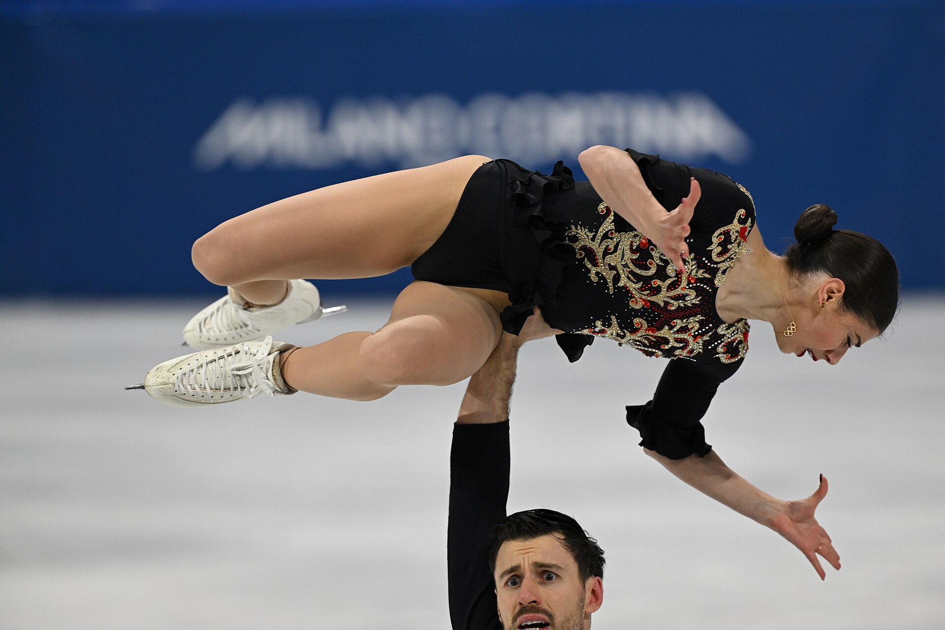 MILAN, ITALY - 16 FEBRUARY 2026: Rebecca GHILARDI and Filippo AMBROSINI of Italy compete during the Figure Skating Pair Skating Free Skating at the Olympic Winter Games Milano Cortina 2026 Milano Ice Skating Arena on February 16, 2026 in Milan, Italy