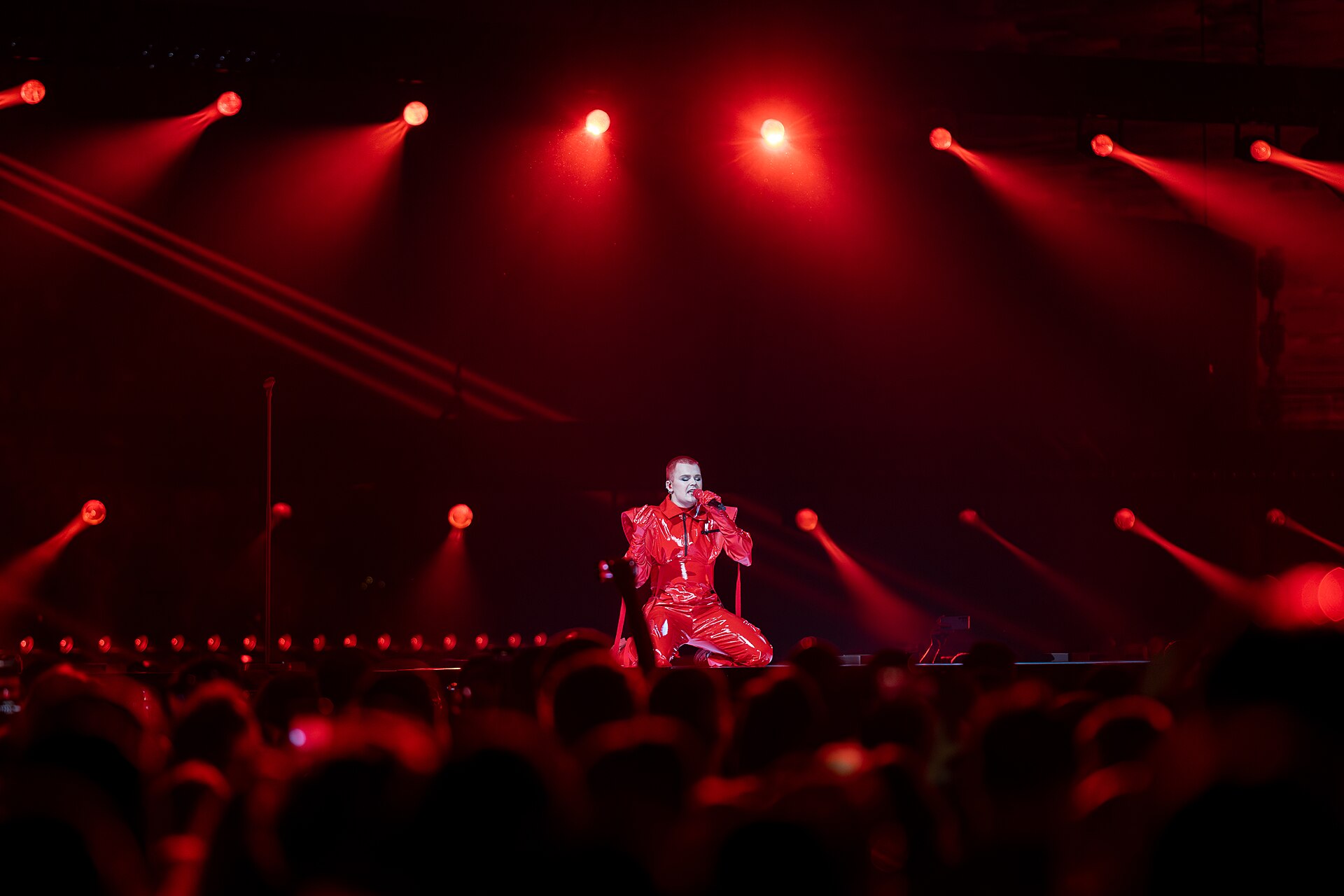 Red Sebastian, representing Belgium, performing at Eurovision 2025 in Basel, Switzerland.