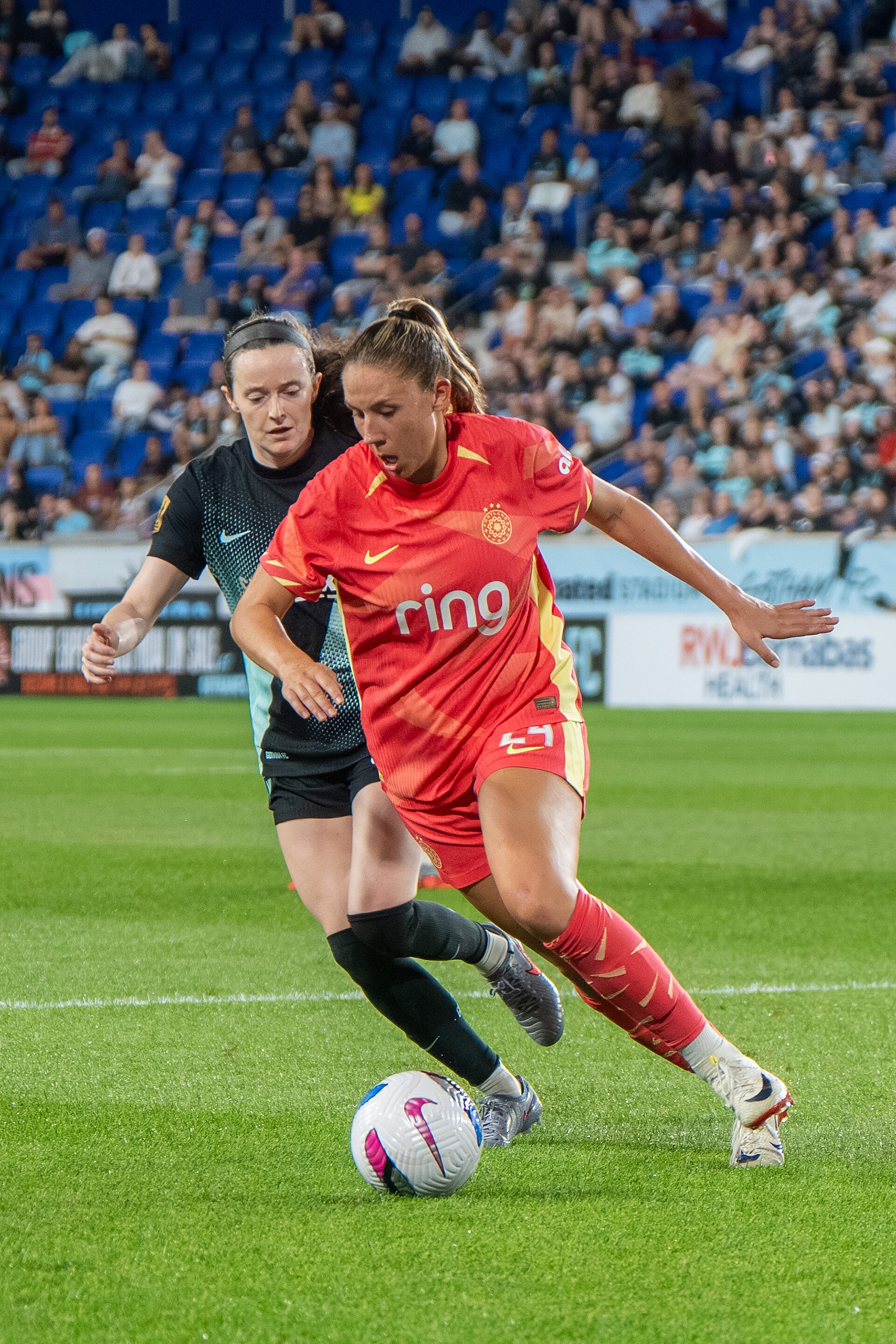 Rose Lavelle and Jayden Perry during Gotham FC vs Portland Thorns FC on 26 Sep 2025