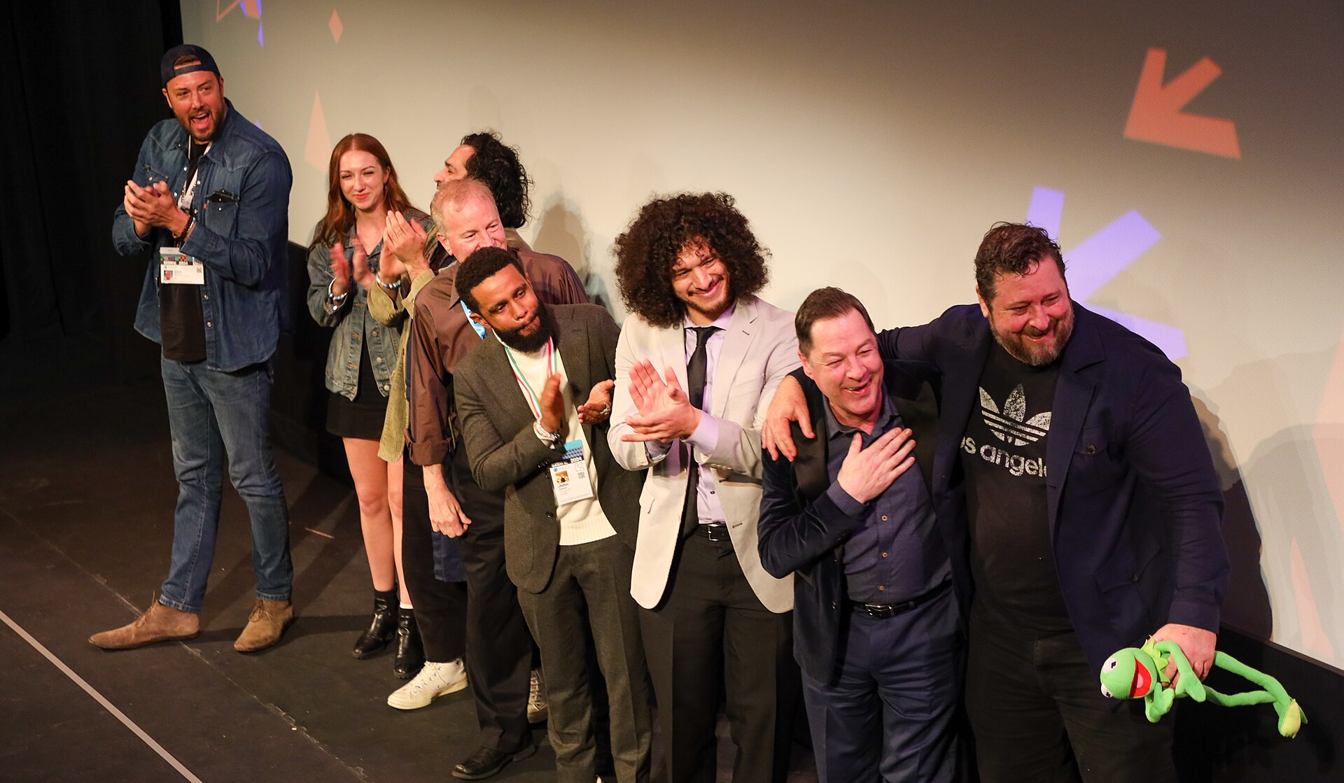 Cast and crew of Bob Trevino Likes It on stage at the SXSW 2024 Film Festival award ceremony that took place at the Paramount Theatre in Austin, Texas. The film, directed by Tracie Laymon, won the SXSW 2024 Narrative Feature Competition Award.