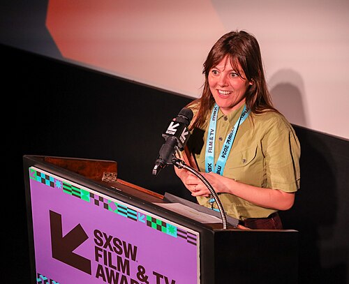 Nina Gantz on stage at the SXSW 2024 Film Festival award ceremony that took place at the Paramount Theatre in Austin, Texas. Nina Gantz's film, Wander to Wonder, won the SXSW 2024 Animated Shorts Competition Award.