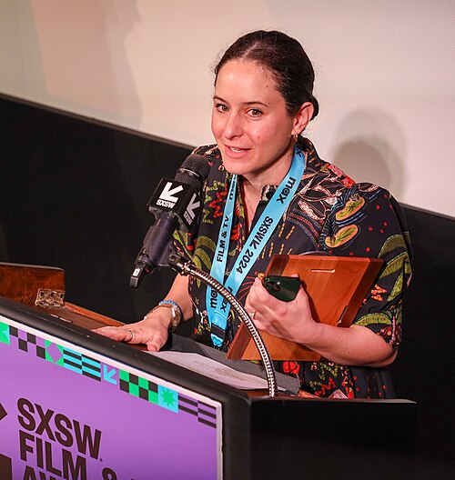 Sara Nimeh on stage at the SXSW 2024 Film Festival award ceremony that took place at the Paramount Theatre in Austin, Texas. Nimeh's film, Jedo's Dead, won the Texas Shorts Competition Award.
