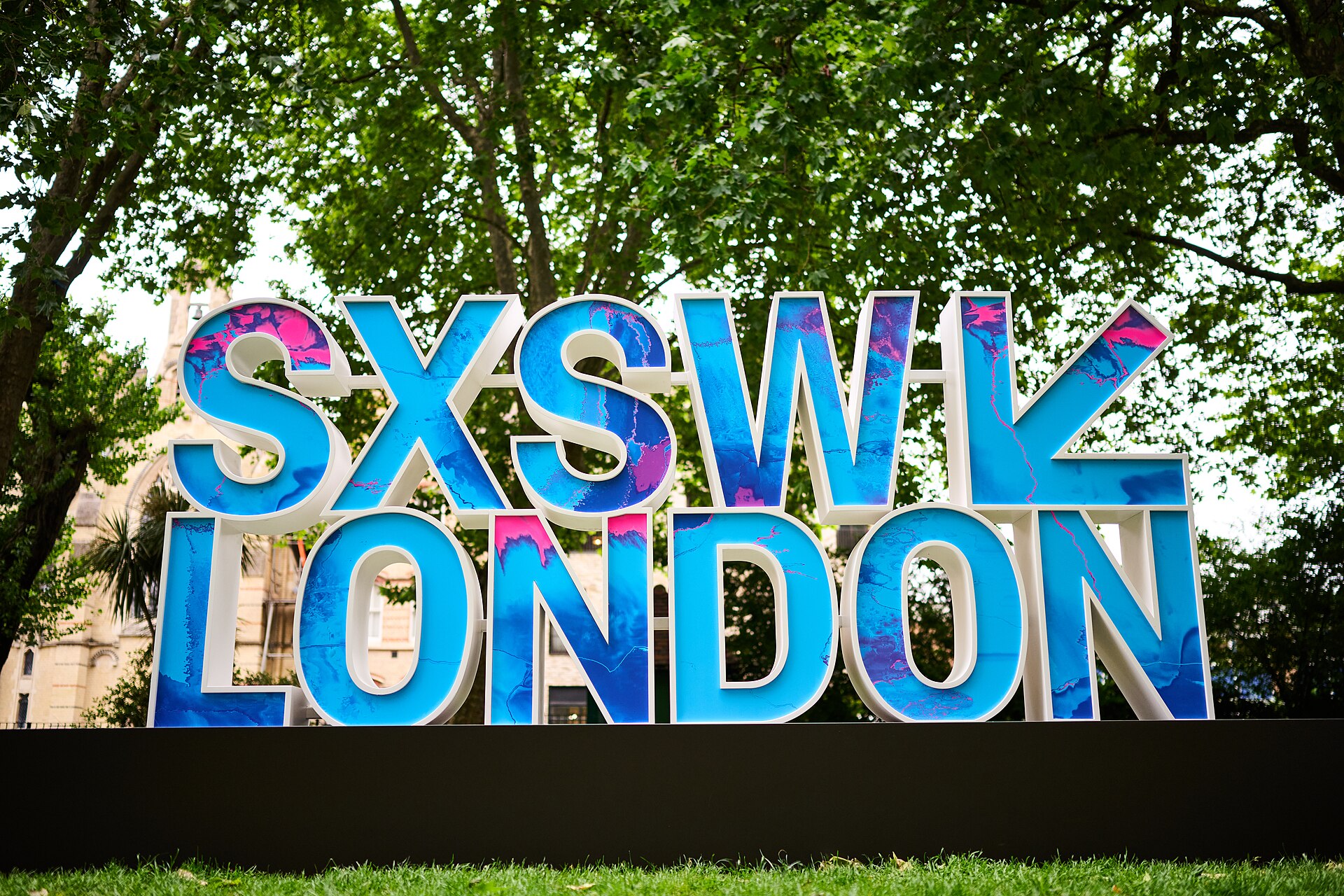 A 3D sign erected in Hoxton Square during the 2025 SXSW London Festival