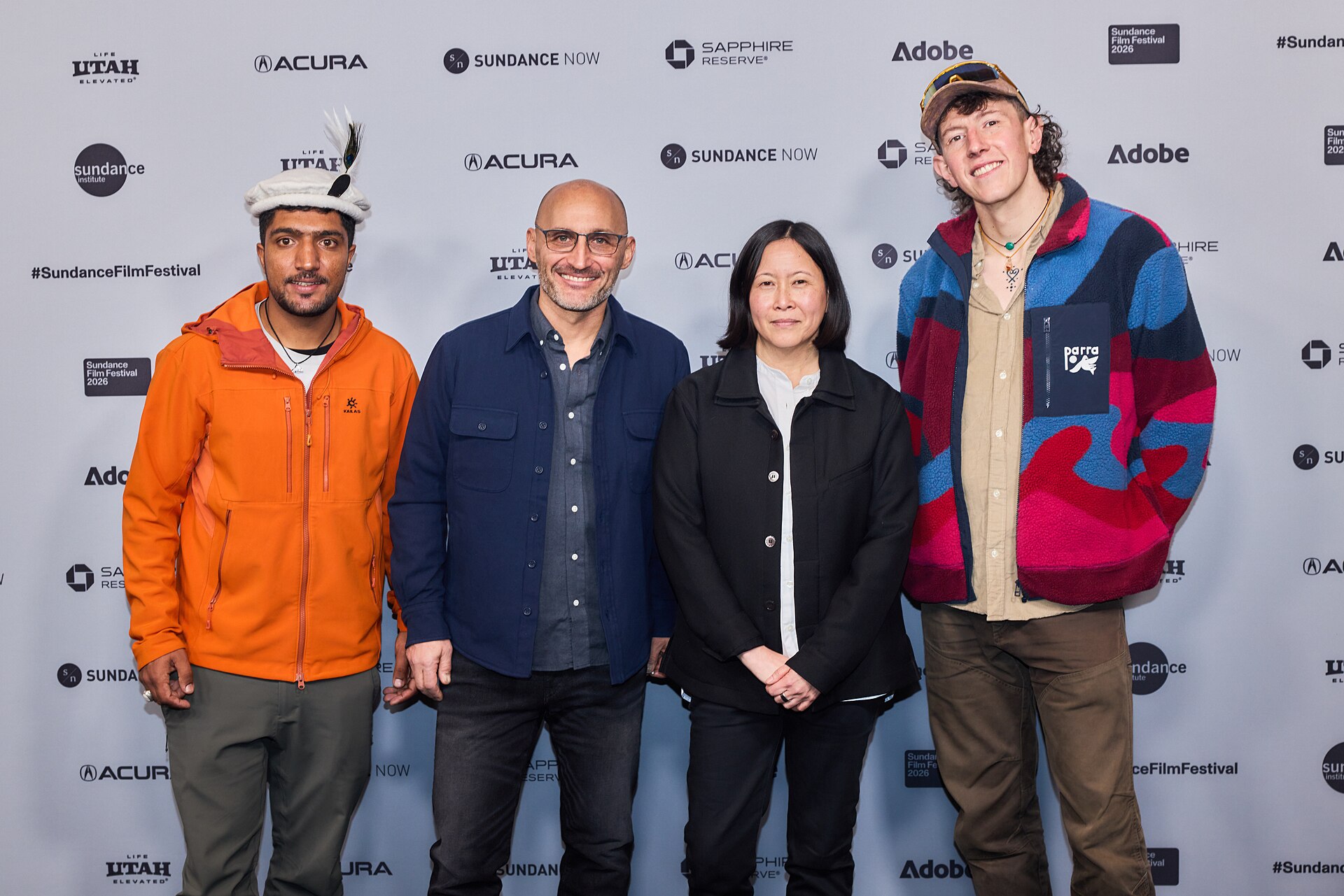 Sajid Sadpara, Amir Bar-Lev, Kim Yutani, Sandro Gromen-Hayes at the 2026 Sundance Film Festival for The Last First - Winter K2