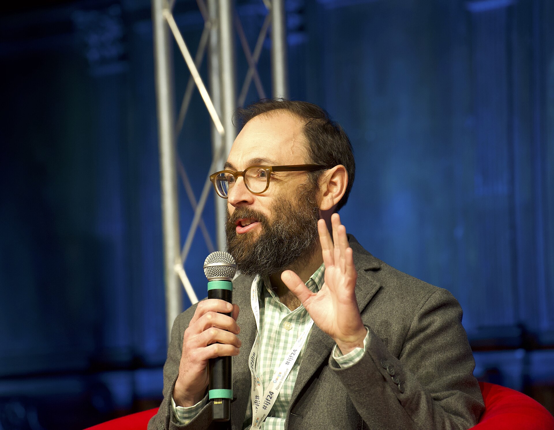 Sam Lebovic, a professor at George Mason University, at the International Journalism Festival 2024 in Perugia, Italy speaking on a panel called “Impact of leak prosecutions on the free press”