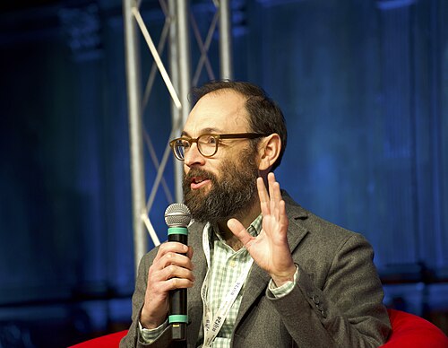 Sam Lebovic, a professor at George Mason University, at the International Journalism Festival 2024 in Perugia, Italy speaking on a panel called “Impact of leak prosecutions on the free press”