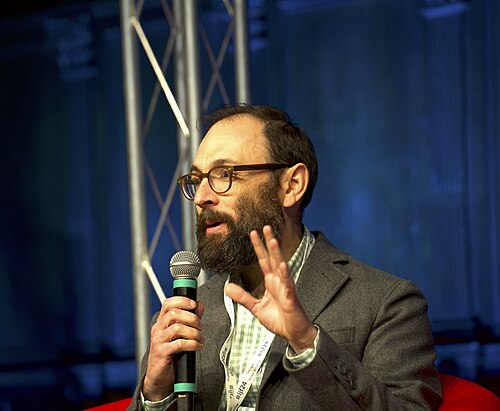 Sam Lebovic, a professor at George Mason University, at the International Journalism Festival 2024 in Perugia, Italy speaking on a panel called “Impact of leak prosecutions on the free press”