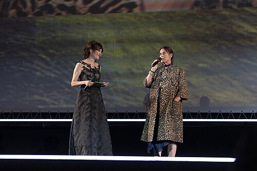 Host Sandy Altermatt and President of the 78th Locarno Film Festival, Maja Hoffman