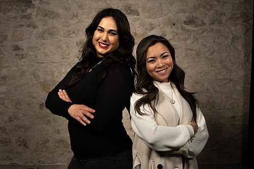 Sanjida Humayun and Rona Duldulao at the WikiPortraits studio at the 2025 SXSW Festival.