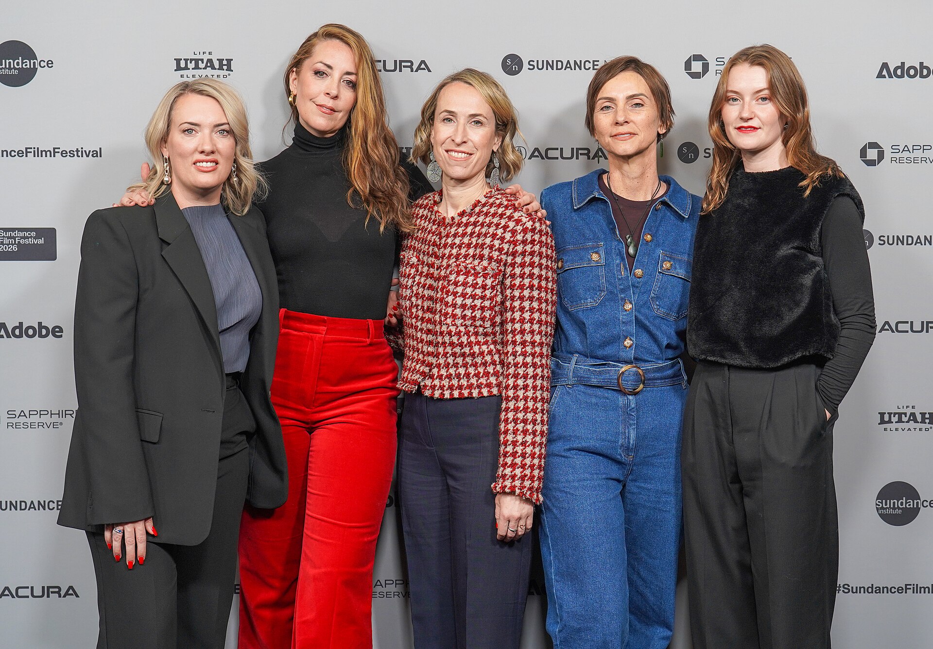 Selina Miles, Bernadette Murray, Blayke Hoffman, Sarah Noonan and Nell O'Grady at Silenced premiere during the 2026 Sundance Film Festival