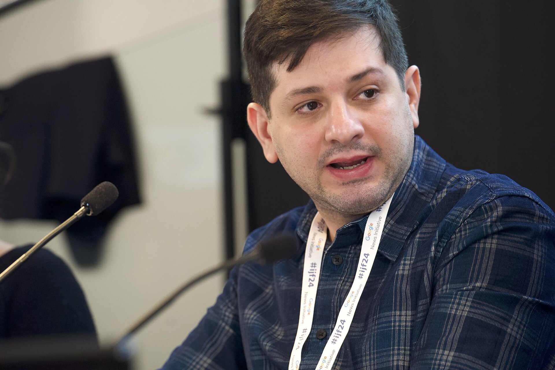 Shayan Sardarizadeh, a journalist at BBC Verify, speaking at the International Journalism Festival 2024 in Perugia, Italy on a panel called 
Fact-checking: dead or alive?