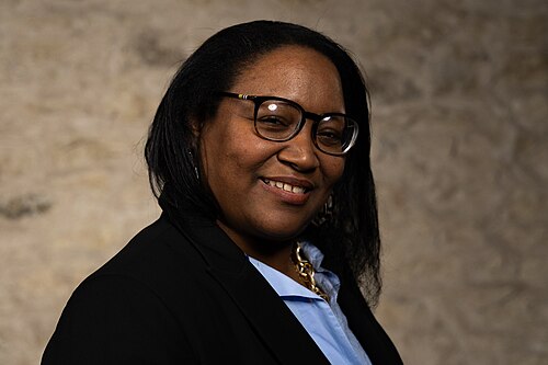 Sherry Antoine, AfroCROWD Executive Director, at the WikiPortraits studio at the 2025 SXSW Festival.