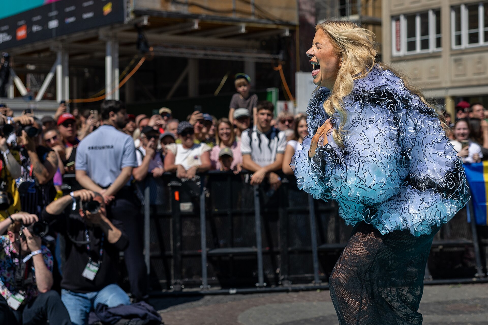 Sissal, representing Denmark, on the Turquoise Carpet at Eurovision 2025 in Basel, Switzerland.