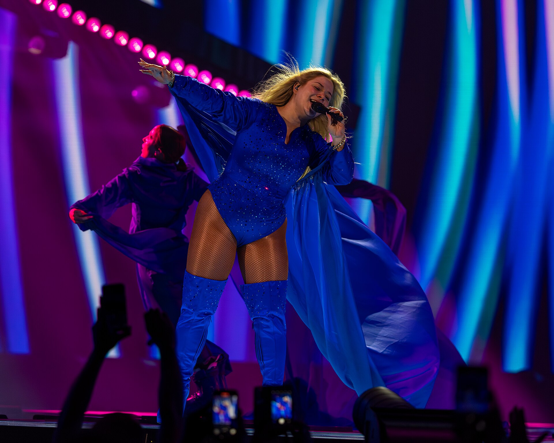 Sissal, representing Denmark, performing at Eurovision 2025 in Basel, Switzerland.